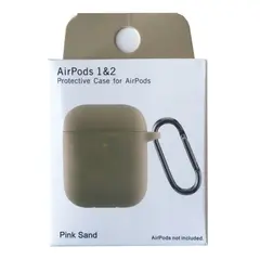 ЧОХОЛ ДЛЯ AIRPODS 1, 2 SILICON SLIM (+ КАРАБИН) NEW BOX РОЖЕВИЙ SAND
