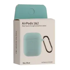 ЧОХОЛ ДЛЯ AIRPODS 1, 2 SILICON SLIM (+ КАРАБИН) NEW BOX SKY СИНІЙ