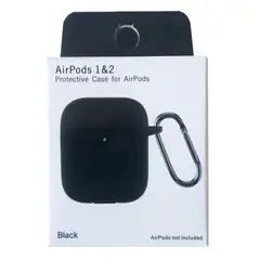 ЧОХОЛ ДЛЯ AIRPODS 1, 2 SILICON SLIM (+ КАРАБИН) NEW BOX, ЧОРНИЙ