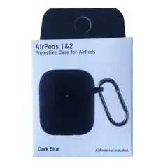 ЧОХОЛ ДЛЯ AIRPODS 1, 2 SILICON SLIM (+ КАРАБИН) NEW BOX DARK СИНІЙ