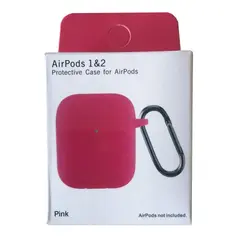 ЧОХОЛ ДЛЯ AIRPODS 1, 2 SILICON SLIM (+ КАРАБИН) NEW BOX РОЖЕВИЙ