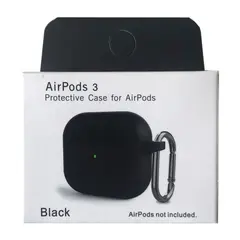 ЧОХОЛ ДЛЯ AIRPODS 3 SILICONE SLIM (+ КАРАБИН) NEW BOX, ЧОРНИЙ