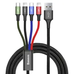 КАБЕЛЬ BASEUS FAST 4IN1 CABLE ДЛЯ LIGHTNING (2)+TYPE-C+MICRO 3.5A 1.2M, ЧОРНИЙ CA1T4-A01