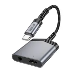 АДАПТЕР АУДІО HOCO LS39 TYPE-C TO TYPE-C+3.5 DIGITAL AUDIO CONVERTER 1.5M METAL, СІРИЙ