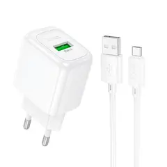 МЕРЕЖЕВИЙ ЗАРЯДНИЙ ПРИСТРІЙ HOCO CS52A SURPLUS SINGLE-PORT QC3.0 CHARGER + MICRO, БІЛИЙ