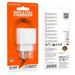 МЕРЕЖЕВИЙ ЗАРЯДНИЙ ПРИСТРІЙ BOROFONE BAS11A ERUDITE SINGLE PORT 1USB, 2.1A, БІЛИЙ