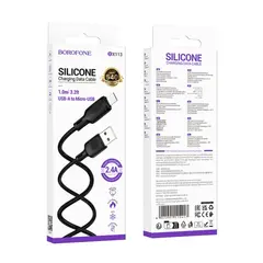 КАБЕЛЬ BOROFONE BX113 LENNY SILICONE ДЛЯ MICRO 2.4A, 1M, ЧОРНИЙ