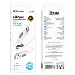 КАБЕЛЬ BOROFONE BX114 STRUCTURE SILICONE ДЛЯ LIGHTNING 2,4A, 1M, БІЛИЙ