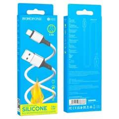 КАБЕЛЬ BOROFONE BX83 FAMOUS SILICONE CHARGING ДЛЯ LIGHTNING 2.4A, 1M, БІЛИЙ