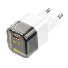 МЕРЕЖЕВИЙ ЗАРЯДНИЙ ПРИСТРІЙ HOCO C125A TRANSPARENT TRIBUTE SINGLE-PORT PD20W CHARGER, ЧОРНИЙ, БІЛИЙ