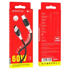 КАБЕЛЬ BOROFONE BX79 TYPE-C TO TYPE-C 60W SILICONE CHARGING 3A, 1M, ЧОРНИЙ