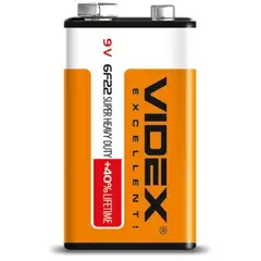 БАТАРЕЙКА VIDEX 6F22, 9V SHRINK 1 SUPER HEVY DUTY КРОНА (24, 480)