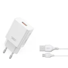 МЕРЕЖЕВИЙ ЗАРЯДНИЙ ПРИСТРІЙ XO L127 USB-A QC18W FAST CHARGING CHARGER WITH MICRO CABLE, БІЛИЙ