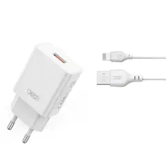 МЕРЕЖЕВИЙ ЗАРЯДНИЙ ПРИСТРІЙ XO L127 USB-A QC18W FAST CHARGING CHARGER WITH LIGHTNING CABLE, БІЛИЙ