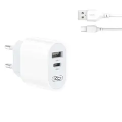 МЕРЕЖЕВИЙ ЗАРЯДНИЙ ПРИСТРІЙ XO L97 A+C DUAL PORT HOME CHARGER WITH MICRO CABLE, БІЛИЙ