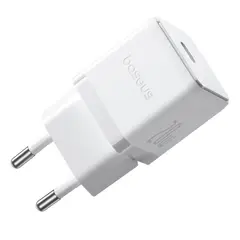 МЕРЕЖЕВИЙ ЗАРЯДНИЙ ПРИСТРІЙ BASEUS PALM FAST CHARGER 1C 20W + CABLE TYPE-C TO TYPE-C, БІЛИЙ P10111602213-01