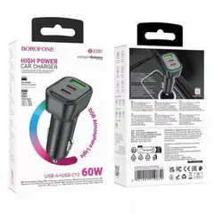 АВТОМОБІЛЬНИЙ ЗАРЯДНИЙ ПРИСТРІЙ BOROFONE BZ28C TROPHIE PD60W (2C1A) CAR CHARGER, ЧОРНИЙ