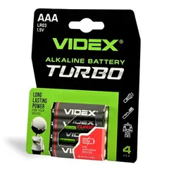 БАТАРЕЙКА VIDEX TURBO LR03 (AAA) BLISTER 4 (4, 40, 720)