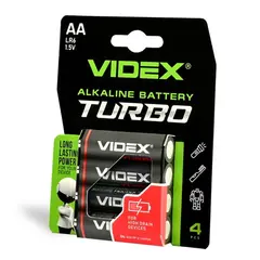 БАТАРЕЙКА VIDEX TURBO LR06 (AA) BLISTER 4 (4, 4, 720)
