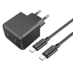 МЕРЕЖЕВИЙ ЗАРЯДНИЙ ПРИСТРІЙ HOCO CS13A OCEAN SINGLE PORT PD20W CHARGER SET (C TO C), ЧОРНИЙ