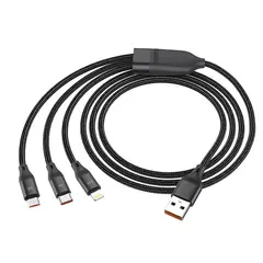 КАБЕЛЬ HOCO U104 3IN1 ULTRA FAST CHARGING CABLE (LIGHTNING, MICRO, TYPE-C) 6A, 1,2M, ЧОРНИЙ
