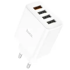 МЕРЕЖЕВИЙ ЗАРЯДНИЙ ПРИСТРІЙ HOCO C102A FUERZA 4USB, 3,4A, 28,5W, QC3.0, БІЛИЙ