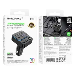 АВТОМОБІЛЬНИЙ ЗАРЯДНИЙ ПРИСТРІЙ МОДУЛЯТОР BOROFONE BC60 HERO (USB-A, TYPE-C) 5V, 3A, 35W, ЧОРНИЙ