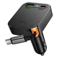 АВТОМОБІЛЬНИЙ ЗАРЯДНИЙ ПРИСТРІЙ HOCO NZ18 GUARDIAN PD65W (2C1A) CAR CHARGER WITH RETRACTABLE CABLE, ЧОРНИЙ