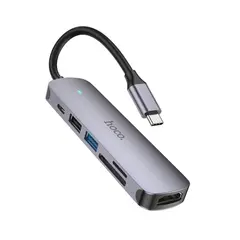 ХАБ HUB TYPE-C (PD) HUB HOCO HB28 TYPE-C MULTI-FUNCTION CONVERTER (HDTV+USB3.0+USB2.0+SD+TF+PD) METAL, СІРИЙ