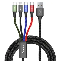 КАБЕЛЬ BASEUS FAST 4IN1 CABLE ДЛЯ LIGHTNING+TYPE-C (2)+MICRO 3.5A 1.2M, ЧОРНИЙ CA1T4-B01
