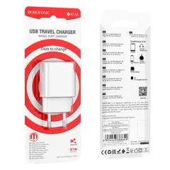 МЕРЕЖЕВИЙ ЗАРЯДНИЙ ПРИСТРІЙ BOROFONE BA74A ASPIRER 1USB, 2.1A, БІЛИЙ