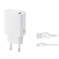 МЕРЕЖЕВИЙ ЗАРЯДНИЙ ПРИСТРІЙ XO L159 (EU) QC18W 1USB-A QUICK CHARGER MICRO KIT (NB103), БІЛИЙ