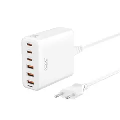 МЕРЕЖЕВИЙ ЗАРЯДНИЙ ПРИСТРІЙ XO L133 75W GAN 3A+3C DESKTOP FAST CHARGER WITH 1.5M POWER CORD, БІЛИЙ