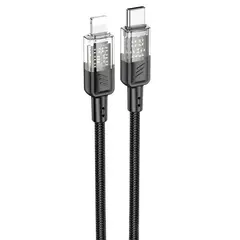 MR4_151466 Кабель pd hoco u129 spirit pd transparent charging data cable lightning 1.2 m, чорний HOCO
