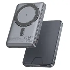MR4_147519 Зовнішній акумулятор power bank hoco q46 title pd20w magnetic power bank+card holder+phone holder 5000mah, сірий, сірий 
