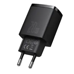 МЕРЕЖЕВИЙ ЗАРЯДНИЙ ПРИСТРІЙ BASEUS COMPACT QUICK CHARGER U+C 20W EU, ЧОРНИЙ CCXJ-B01