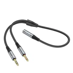 АДАПТЕР АУДІО HOCO UPA21 2IN1 3.5 AUDIO ADAPTER CABLE (FEMALE TO 2X MALE) 0.25M, ТЕМНО-СІРИЙ