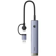 ХАБ HUB TYPE-C BASEUS ULTRAJOY 4-PORT AIR (USB, TYPE-C TO USB 3.0*4+TYPE-C), СІРИЙ B0005280B811-13