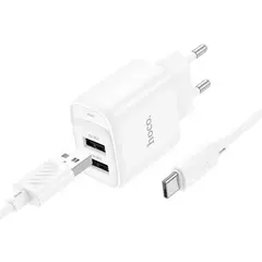 MR4_152125 Мережевий зарядний пристрій hoco c141a smart dual-port charger set 5v, 2.1a, type-c cable, білий HOCO