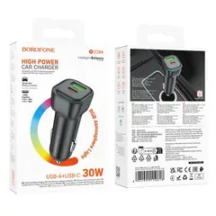 АВТОМОБІЛЬНИЙ ЗАРЯДНИЙ ПРИСТРІЙ BOROFONE BZ28A TROPHIE PD30W, QC3.0, ЧОРНИЙ