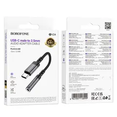АДАПТЕР BOROFONE BV24 GRACEFUL DIGITAL AUDIO CONVERTER CABLE TYPE-C TO 3.5MM, СІРИЙ МЕТАЛІК