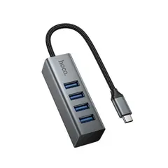 ХАБ HUB HOCO HB1C 4IN1 CONVERTER (TYPE-C TO USB3.0*4) METAL, СІРИЙ