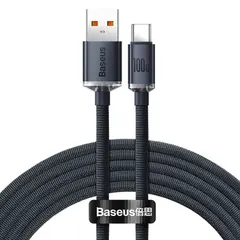 КАБЕЛЬ BASEUS CRYSTAL SHINE SERIES FAST CHARGING DATA USB-A TO TYPE-C 100W 2M, ЧОРНИЙ CAJY000501