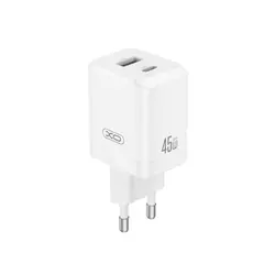 МЕРЕЖЕВИЙ ЗАРЯДНИЙ ПРИСТРІЙ XO CE36 (EU) 45W GAN FAST CHARGER (1TYPE-C 45W, 1USB-A18W), БІЛИЙ