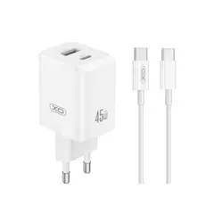 МЕРЕЖЕВИЙ ЗАРЯДНИЙ ПРИСТРІЙ XO CE36 (EU) 45W GAN FAST CHARGER (1TYPE-C 45W, 1USB-A18W) TYPE-C, БІЛИЙ