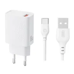 МЕРЕЖЕВИЙ ЗАРЯДНИЙ ПРИСТРІЙ XO L159 (EU) QC18W 1USB-A QUICK CHARGER TYPE-C, БІЛИЙ