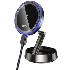 БЕЗДРОТОВИЙ АВТОМОБІЛЬНИЙ ЗАРЯДНИЙ ПРИСТРІЙ HOCO HW33 METAL RING MAGNETIC WIRELESS FAST CHARGING CAR HOLDER, ЧОРНИЙ