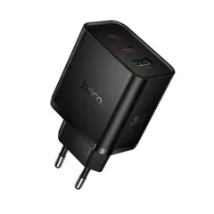 МЕРЕЖЕВИЙ ЗАРЯДНИЙ ПРИСТРІЙ HOCO N75 GRANDE 65W (2C1A) CHARGER (EU), ЧОРНИЙ