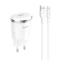 MR3_104739 Мережевий зарядний пристрій hoco c37a thunder power charger 2.4a 1usb, кабель micro білий 