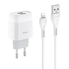 MR3_105369 Мережевий зарядний пристрій hoco c73a glorious 2.4a 2usb, кабель lightning білий HOCO